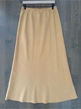 Vintage Bryn Walker Linen Elastic Waist A-Line Maxi Skirt Goldenrod Yellow Large